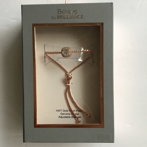 BRILLIANCE 14K GOLD FLASH PLATED CRYSTAL LARIAT BRACELET NWT - Picture 3 of 14